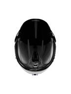 Alpinestars S-R7 Solid Helm, Integral-Motorradhelm, Schwarz Glänzend, Draufsicht mit aerodynamischer Schale, Belüftungsöffnungen und elegantem glänzendem Finish