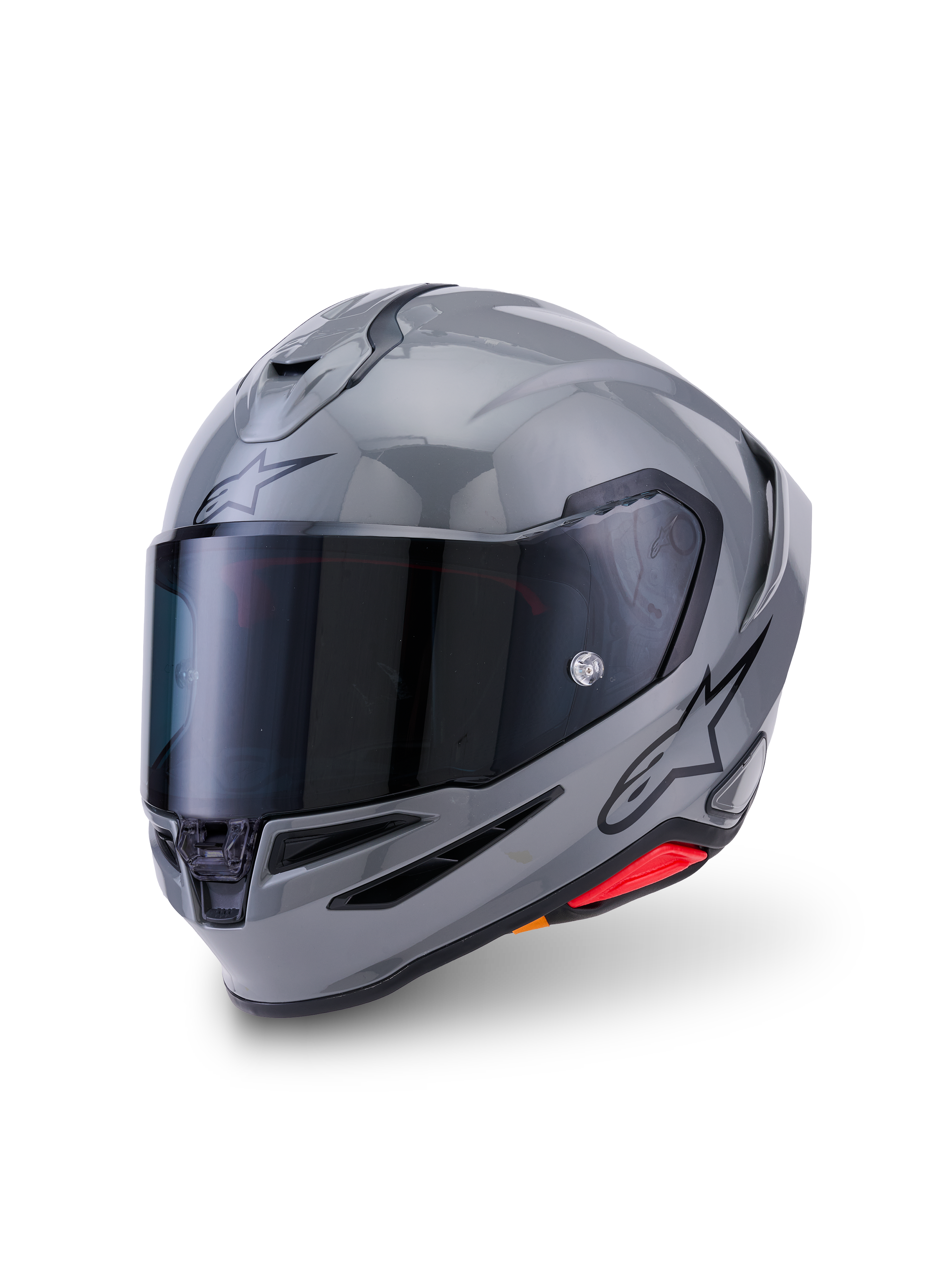 Alpinestars S-R7 Solid Helm, Integral-Motorradhelm, Grau Glänzend, mit dunkel getöntem Visier, aerodynamischer Schale mit integriertem Spoiler, Belüftungsöffnungen und schwarzem Alpinestars-Logo an der Seite
