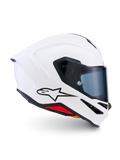 Alpinestars S-R7 Solid Helm, Integral-Motorradhelm, Weiß glänzend, aerodynamische Schale mit integriertem Heckspoiler und klarem Visier, leichte Carbon-Verbundkonstruktion für Rennsport- und Straßenperformance