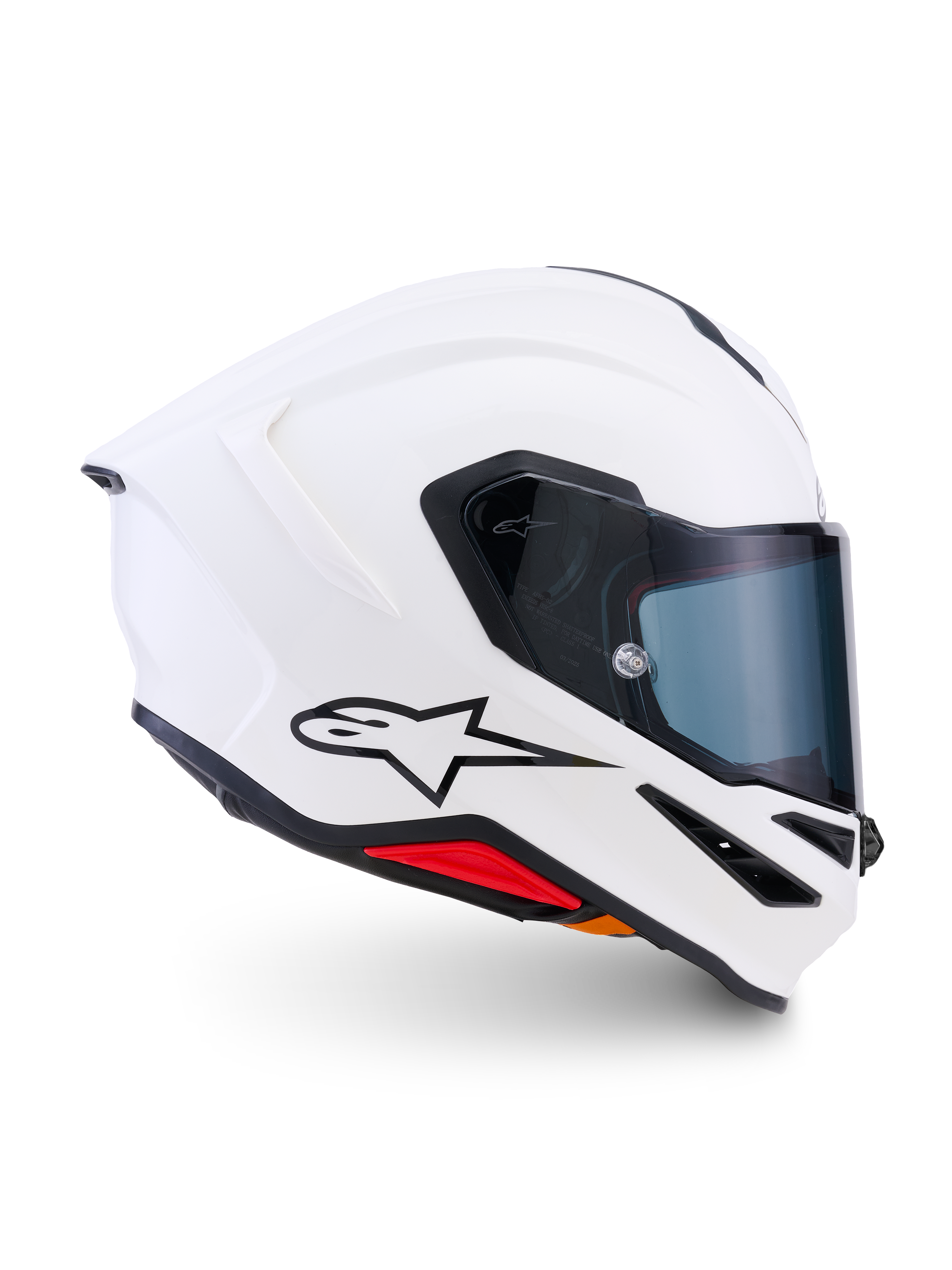 Alpinestars S-R7 Solid Helm, Integral-Motorradhelm, Weiß glänzend, Kohlefaserverbundkonstruktion mit integriertem Heckspoiler, klarem Visier und Alpinestars A-star-Logo für Rennsport- und Straßenperformance