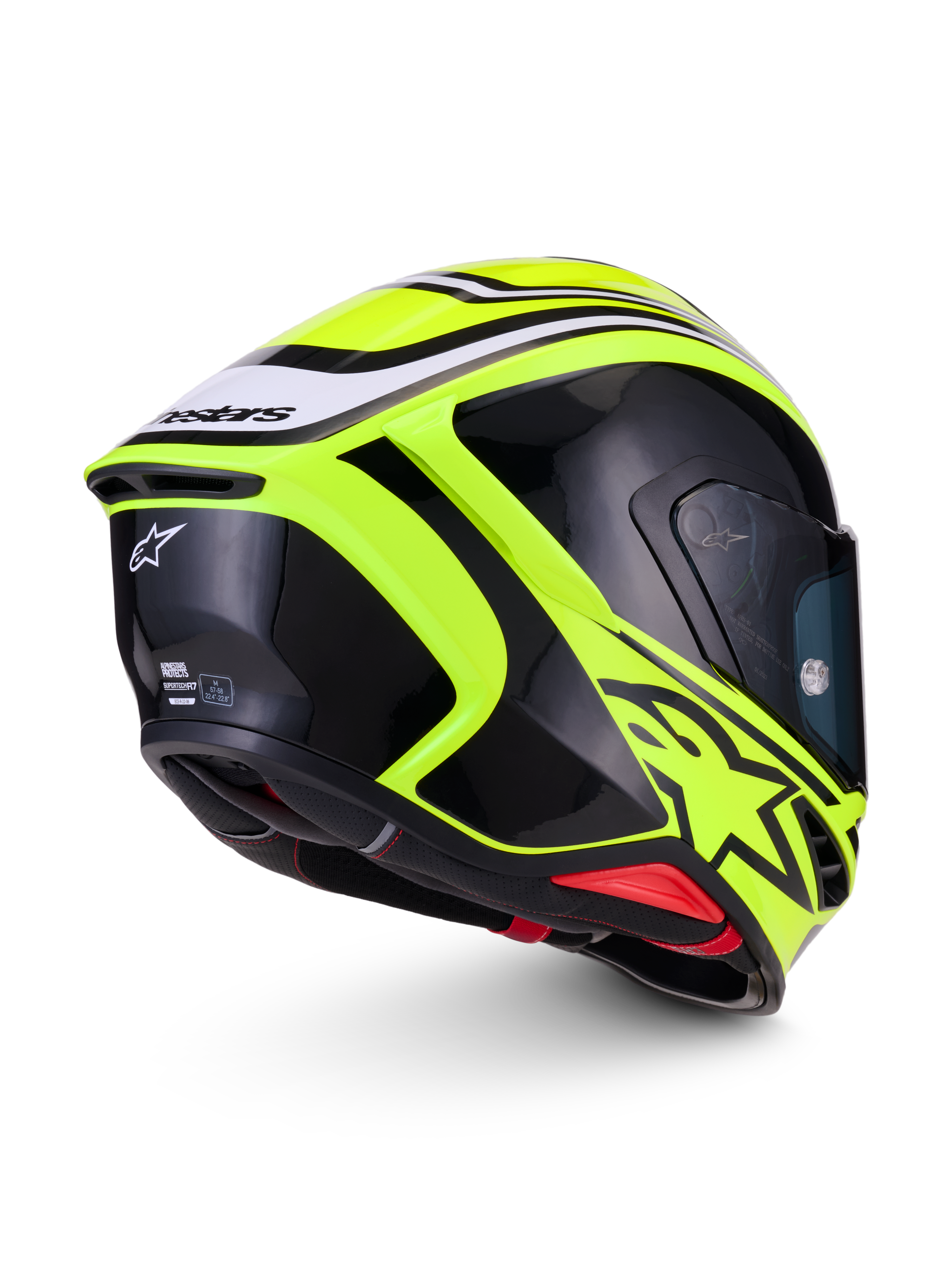 Alpinestars S-R7 Zeal Helmet ECE 22.06, full face motorcycle racing helmet, Yellow Fluo, Black and White, ECE certified carbon construction with aerodynamic spoiler