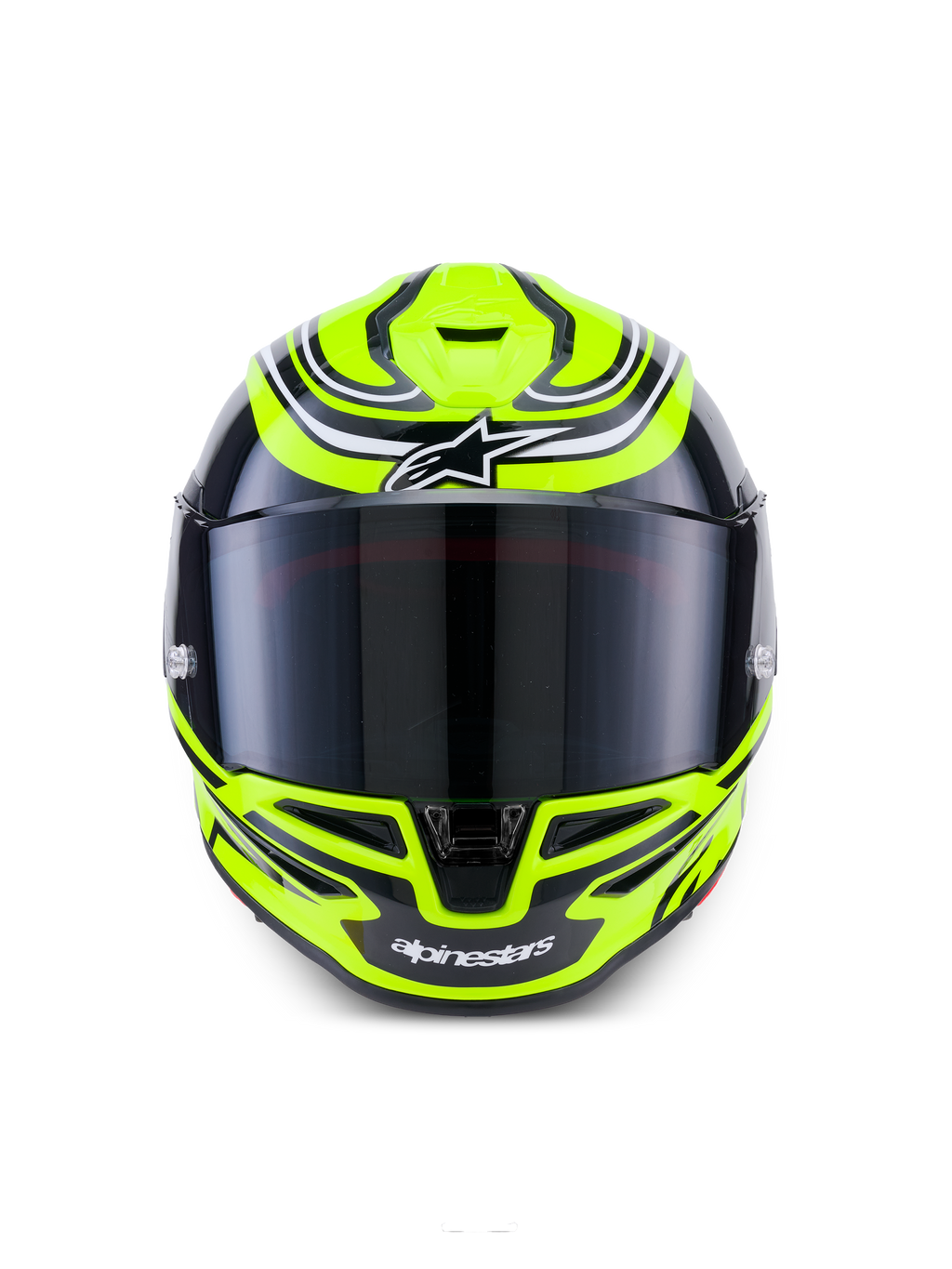 Alpinestars S-R7 Zeal Helmet ECE 22.06, full-face road racing motorcycle helmet in Yellow Fluo, Black, and White with glossy finish, featuring carbon construction and aerodynamic visor design