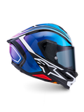 Alpinestars S-R7 Zeal Casque Ece 06, casque de moto intégral, noir, bleu, rose fluo et blanc, construction en carbone