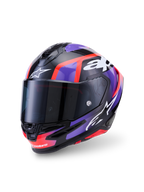 Alpinestars S-R7 Lumen Helm, Integral-Motorradhelm, Schwarz, Lila, Rot und Weiß, Kohlefaserverbundkonstruktion, ECE-zertifiziert