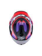 Alpinestars S-R7 Lumen Helm, Integral-Motorradhelm ECE 22.06, Draufsicht der Kohlefaserverbundkonstruktion in Schwarz, Violett, Leuchtrot und glänzendem Weiß