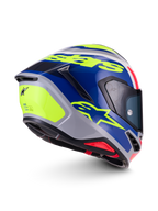 Alpinestars S-R7 Lumen Helm, Integral-Motorradhelm, Silber, Blau, Pink und Gelb mit glänzender Oberfläche und Kohlefaserverbundkonstruktion