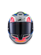 Alpinestars S R 7 Lumen Helm ECE 06, Integral-Motorradrennhelm, Silber, Pink und Gelb, aerodynamisches Design und getöntes Visier