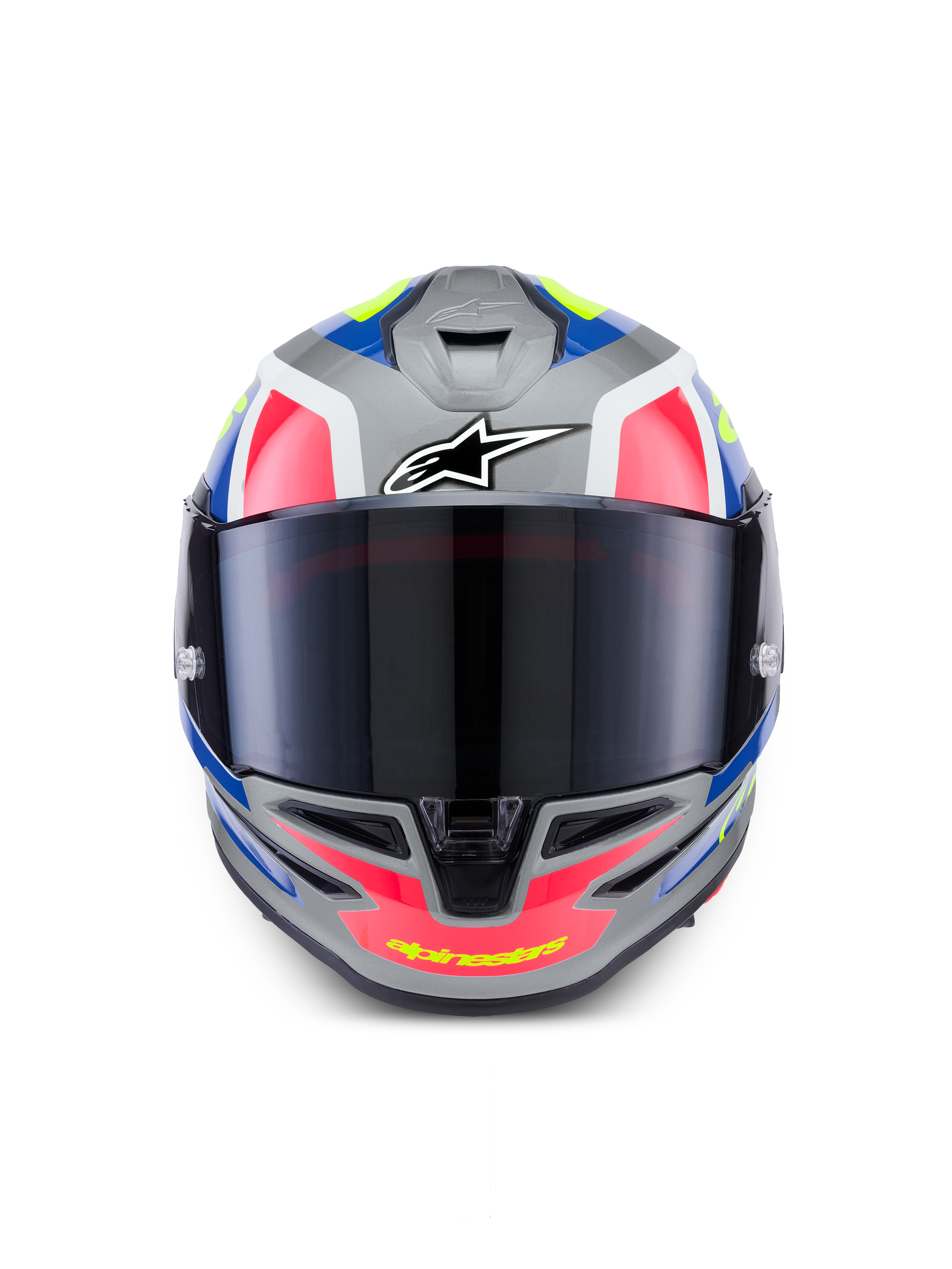 Alpinestars S R 7 Lumen Helm ECE 06, Integral-Motorradrennhelm, Silber, Pink und Gelb, aerodynamisches Design und getöntes Visier