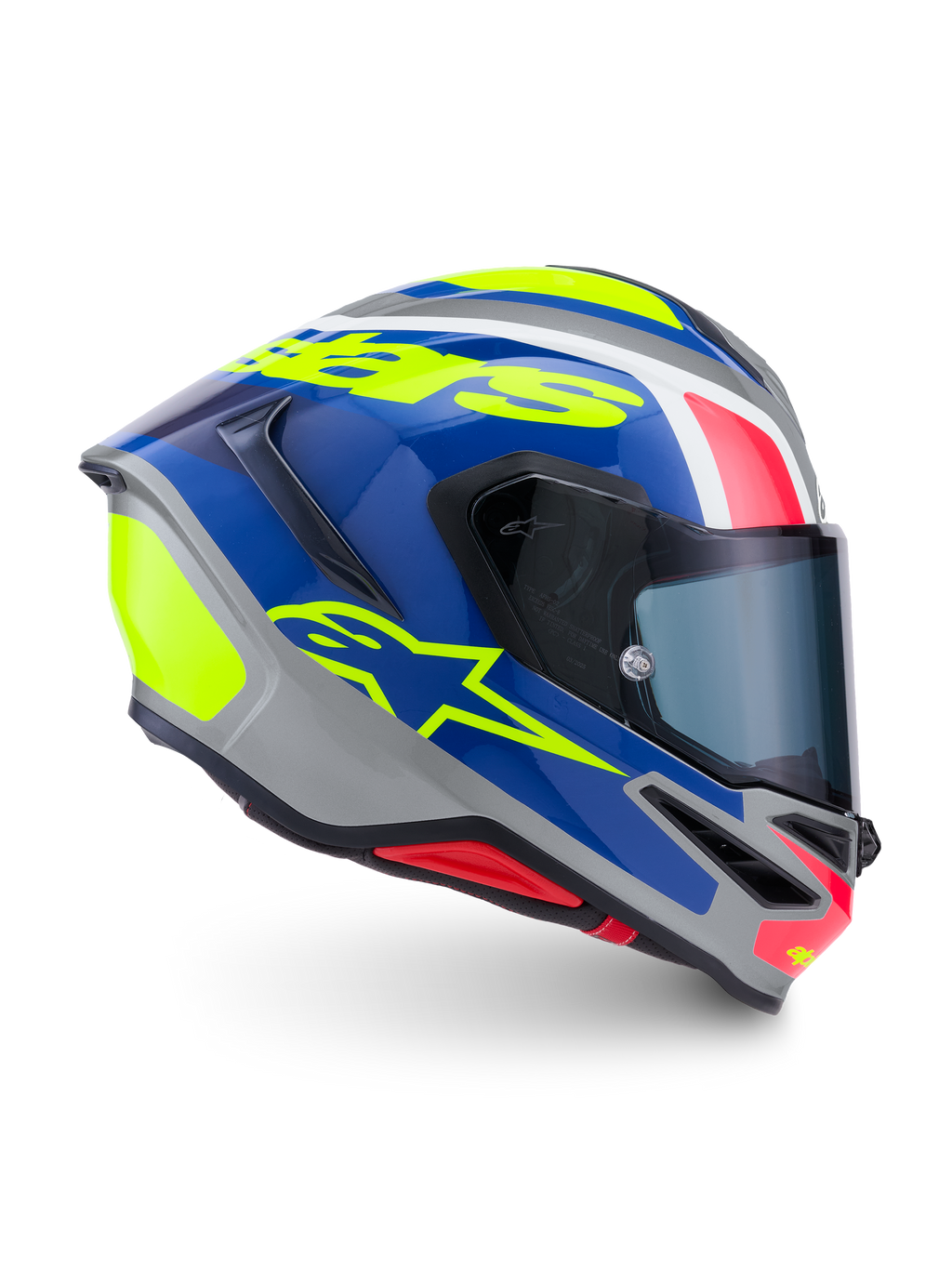 Alpinestars S-R7 Lumen Helm, Motorradhelm, Silber, Blau, Pink und Gelb, Hochglanz, ECE 22.06 zertifiziert, Carbon-Verbundkonstruktion