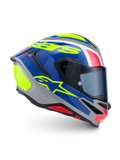 Alpinestars S-R7 Lumen Helm, Motorradhelm, Silber, Blau, Pink und Gelb, Hochglanz, ECE 22.06 zertifiziert, Carbon-Verbundkonstruktion