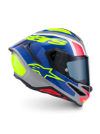 Alpinestars S-R7 Lumen Helm, Motorradhelm, Silber, Blau, Pink und Gelb, Hochglanz, ECE 22.06 zertifiziert, Carbon-Verbundkonstruktion