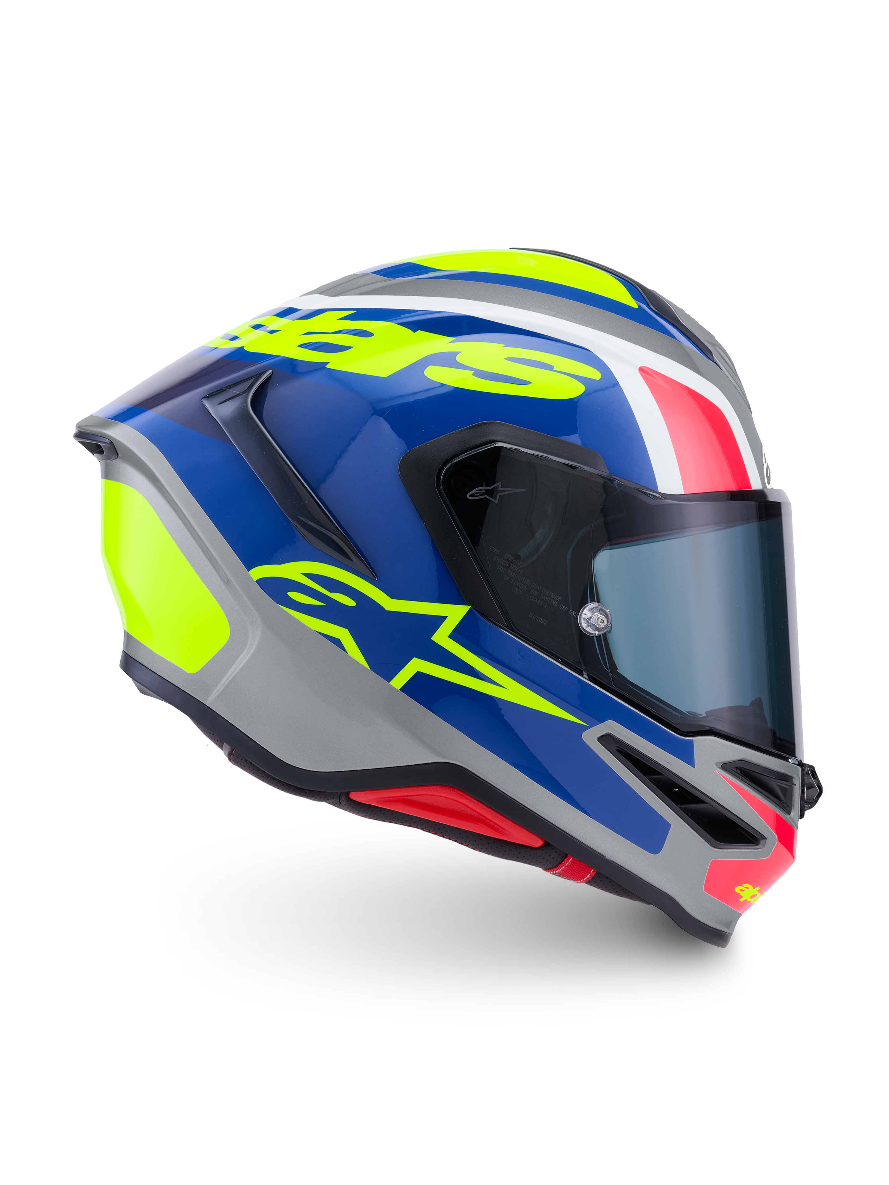Alpinestars S-R7 Lumen Helm, Motorradhelm, Silber, Blau, Pink und Gelb, Hochglanz, ECE 22.06 zertifiziert, Carbon-Verbundkonstruktion