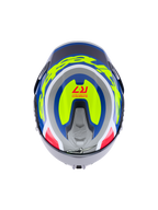 Alpinestars S-R7 Lumen Helm ECE 22.06, Motorrad-Vollvisierhelm, Oberansicht mit silbernen, blauen, pinken und gelben Carbon-Verbundgrafiken