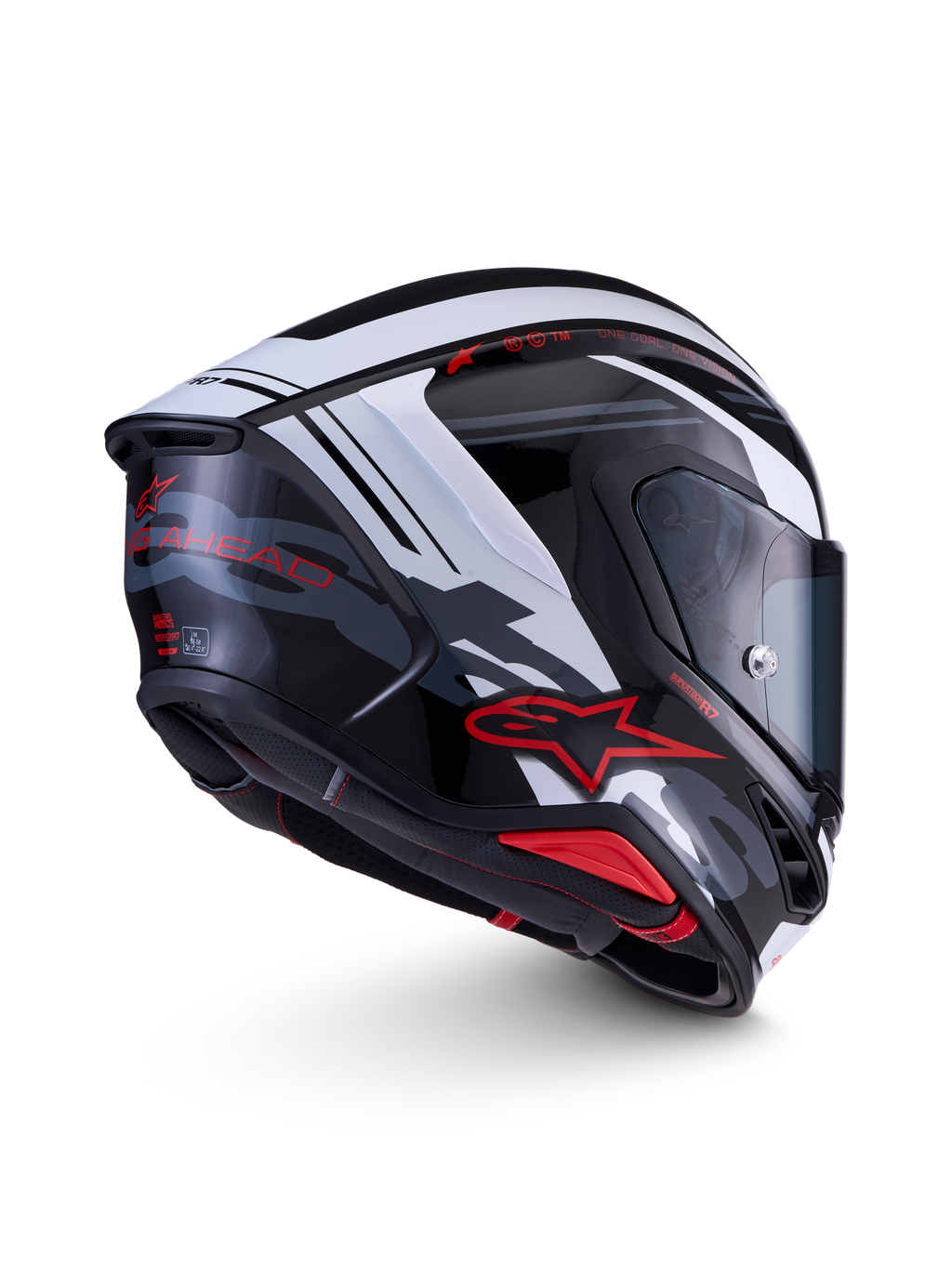 Alpinestars S-R7 A-Core helm, integraalmotorhelm, zwart, wit en rood glanzend, CE-gecertificeerde koolstofcomposietconstructie met geavanceerde aerodynamica