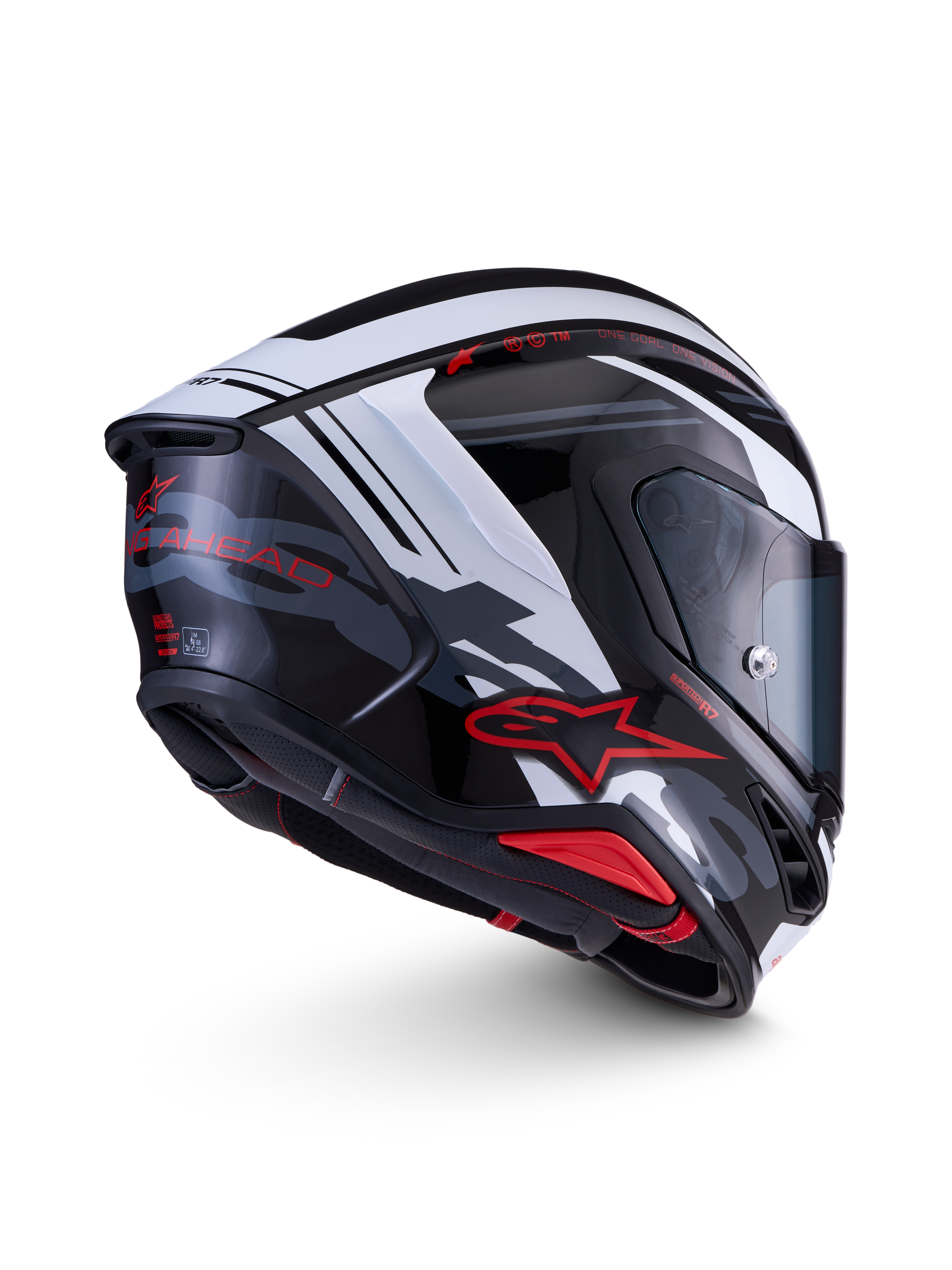 Alpinestars S-R7 A-Core helm, integraalmotorhelm, zwart, wit en rood glanzend, CE-gecertificeerde koolstofcomposietconstructie met geavanceerde aerodynamica