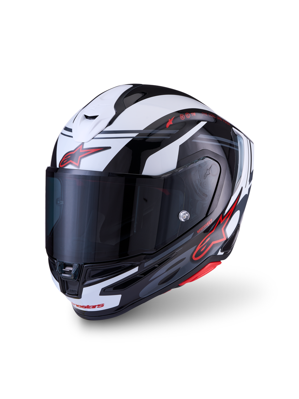Alpinestars S-R7 A-Core helm, CE-gecertificeerde koolstofvezel integraalhelm voor motorrijders, zwart, wit en rood glanzend, aerodynamisch ontwerp