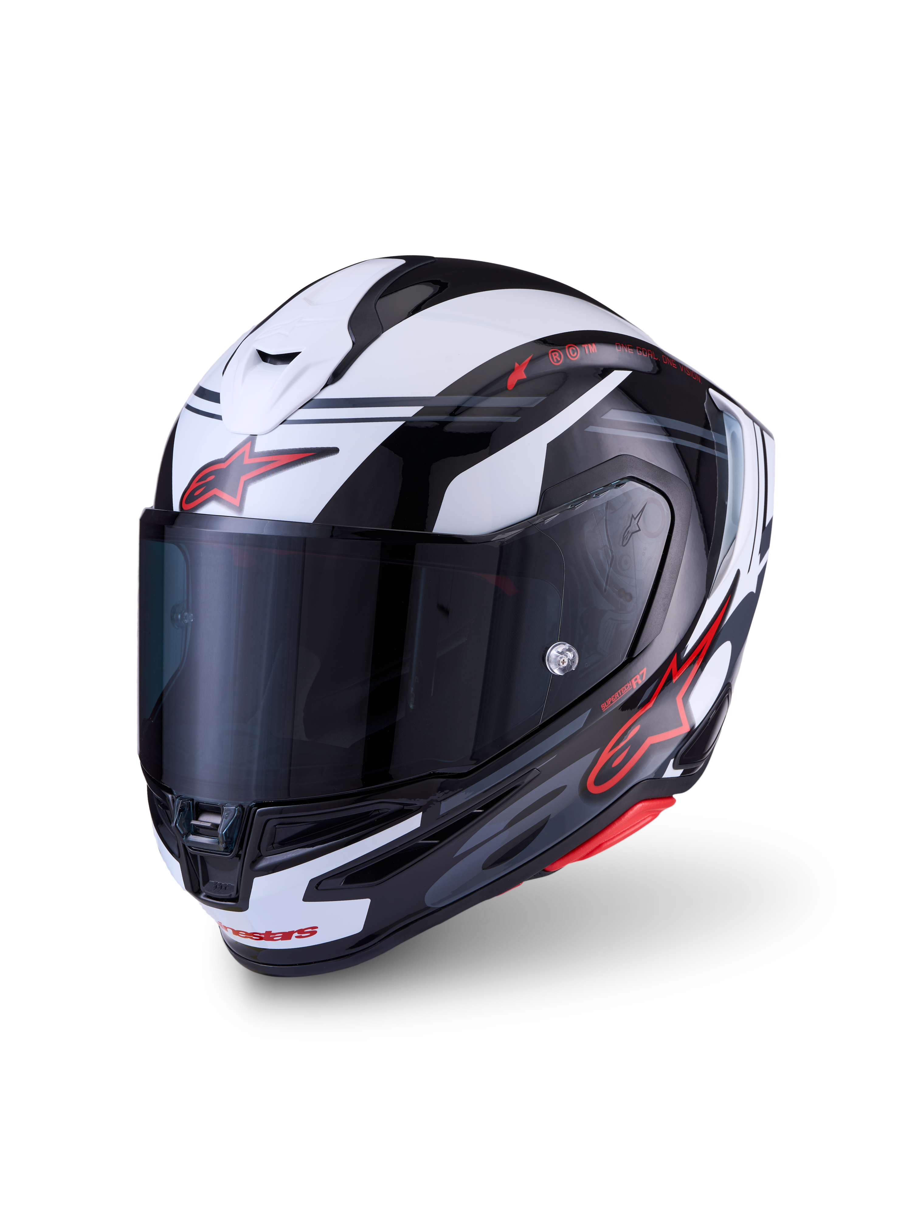 Alpinestars S-R7 A-Core helm, CE-gecertificeerde koolstofvezel integraalhelm voor motorrijders, zwart, wit en rood glanzend, aerodynamisch ontwerp