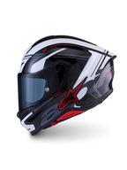 Alpinestars S-R7 A-Core helm, motorracinghelm, zwart, wit en rood, glanzende koolstofcomposiet constructie