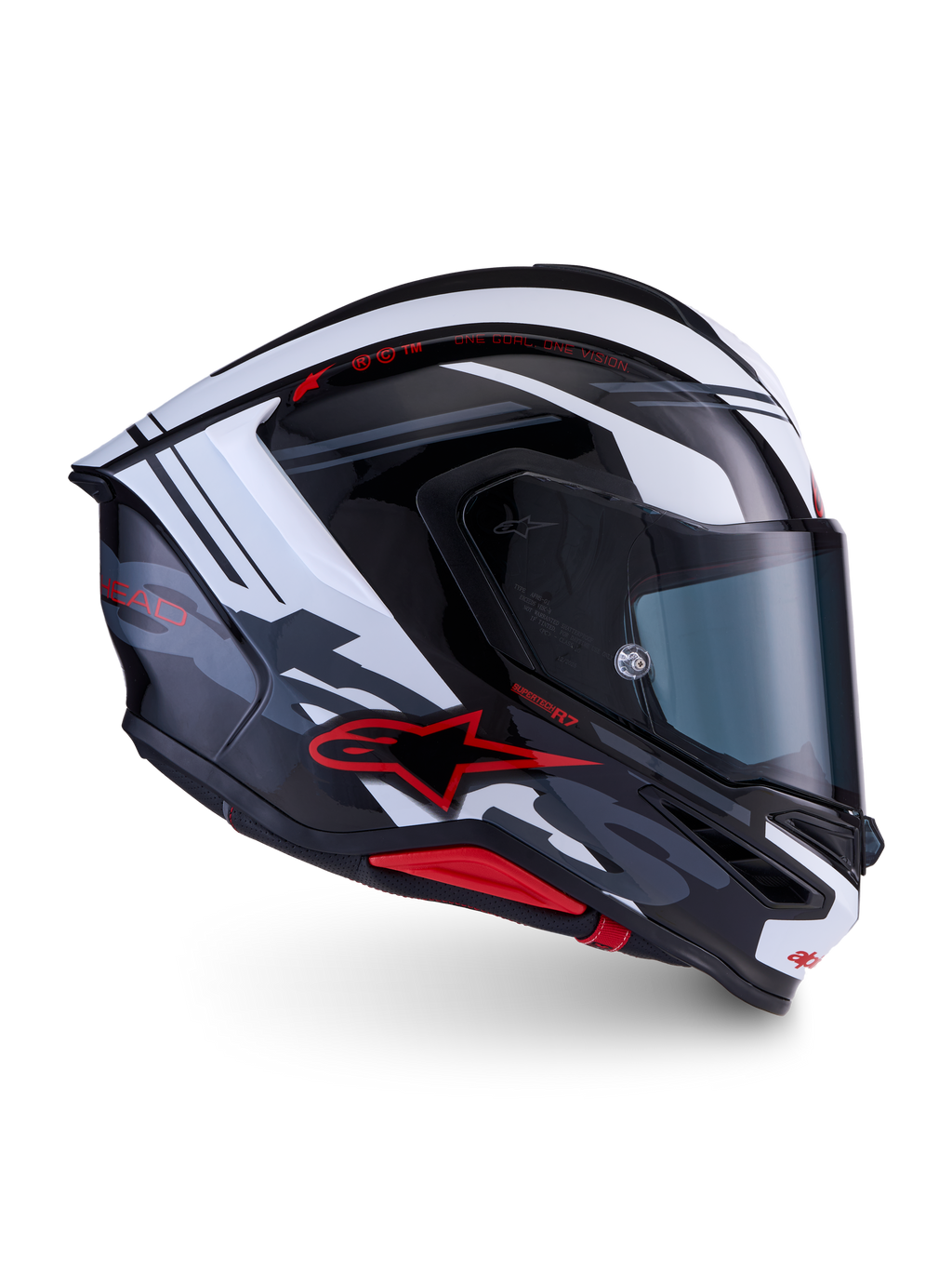 Alpinestars S-R7 A-Core helm, integraal motorracinghelm, zwart, wit en rood glanzend, carbon constructie, ECE 22.06