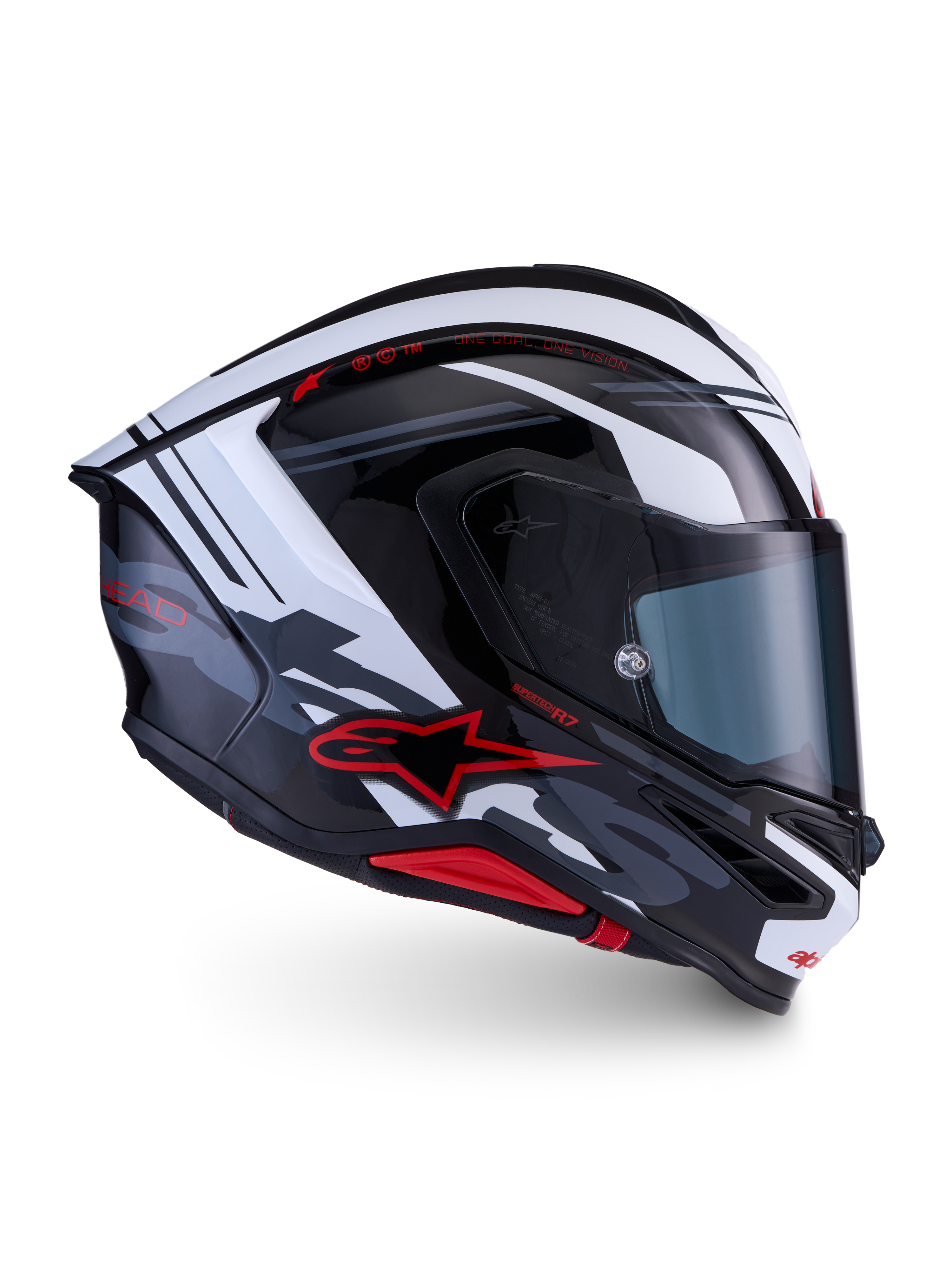 Alpinestars S-R7 A-Core helm, integraal motorracinghelm, zwart, wit en rood glanzend, carbon constructie, ECE 22.06
