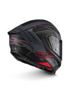 Alpinestars S-R7 A-Core Helm, integraalmotorhelm voor wegrace, zwart, grijs en rood mat met koolstofcomposietconstructie, zijwaarts aanzicht met aerodynamica en vizier