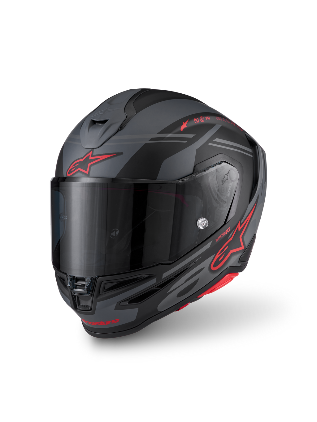 Alpinestars S-R7 A-Core helm, motorracinghelm, zwart, grijs en rood, matte afwerking, carbon composiet constructie, ECE-gecertificeerd
