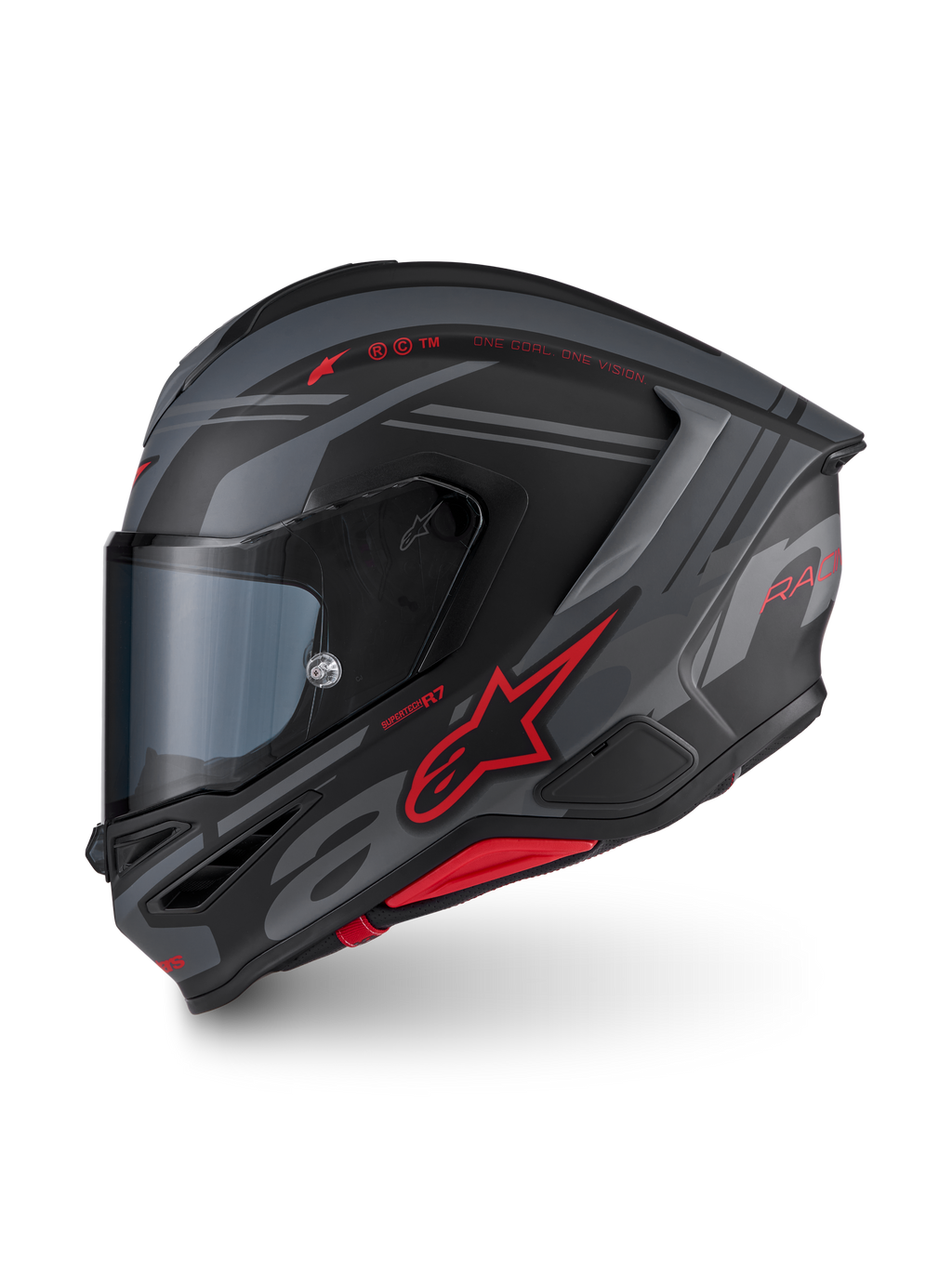 Alpinestars S-R7 A-Core Helm ECE06, integraalmotorhelm in mat zwart, grijs en rood, aerodynamisch ontwerp en CE-gecertificeerd