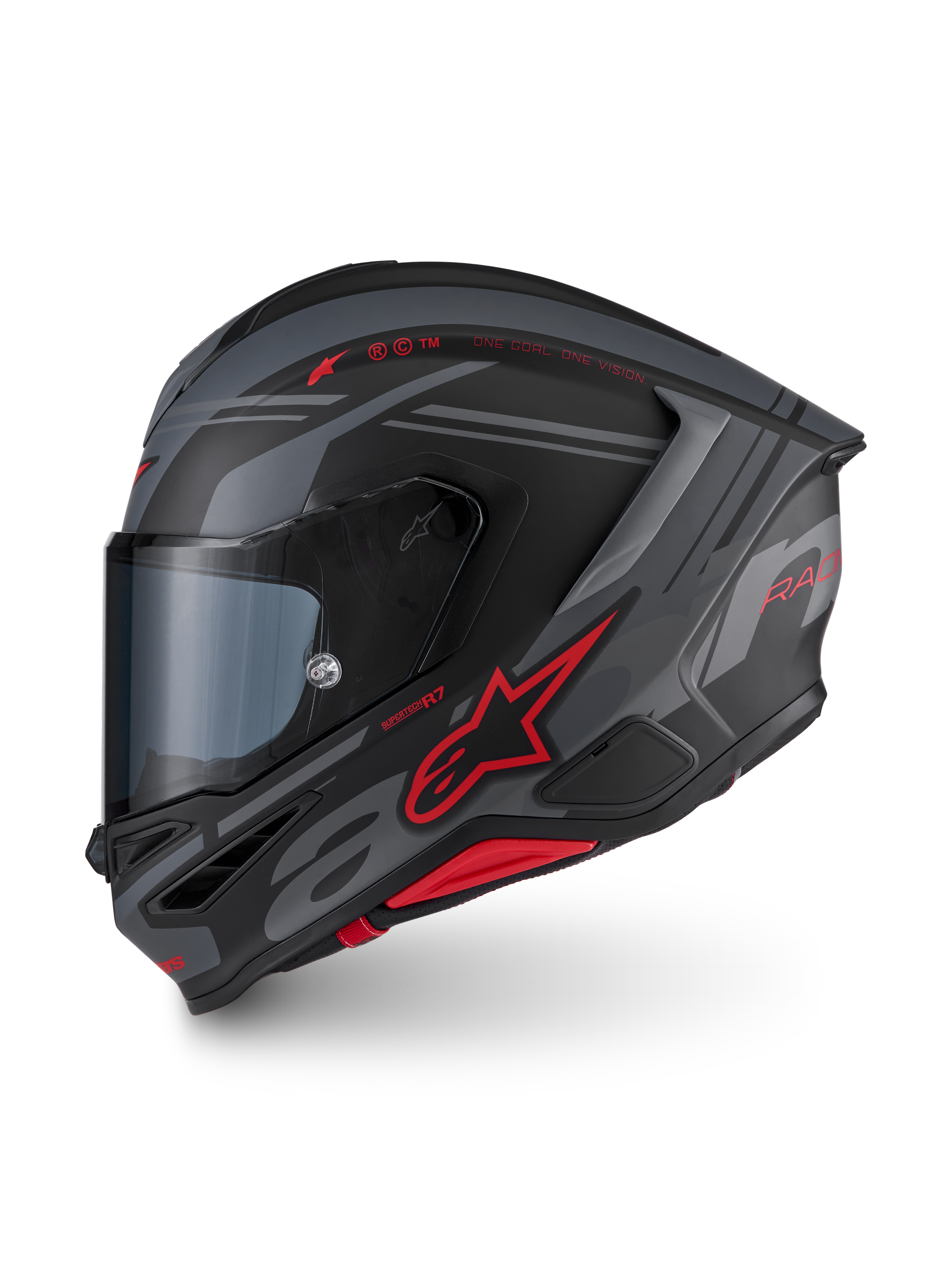 Alpinestars S-R7 A-Core Helm ECE06, integraalmotorhelm in mat zwart, grijs en rood, aerodynamisch ontwerp en CE-gecertificeerd