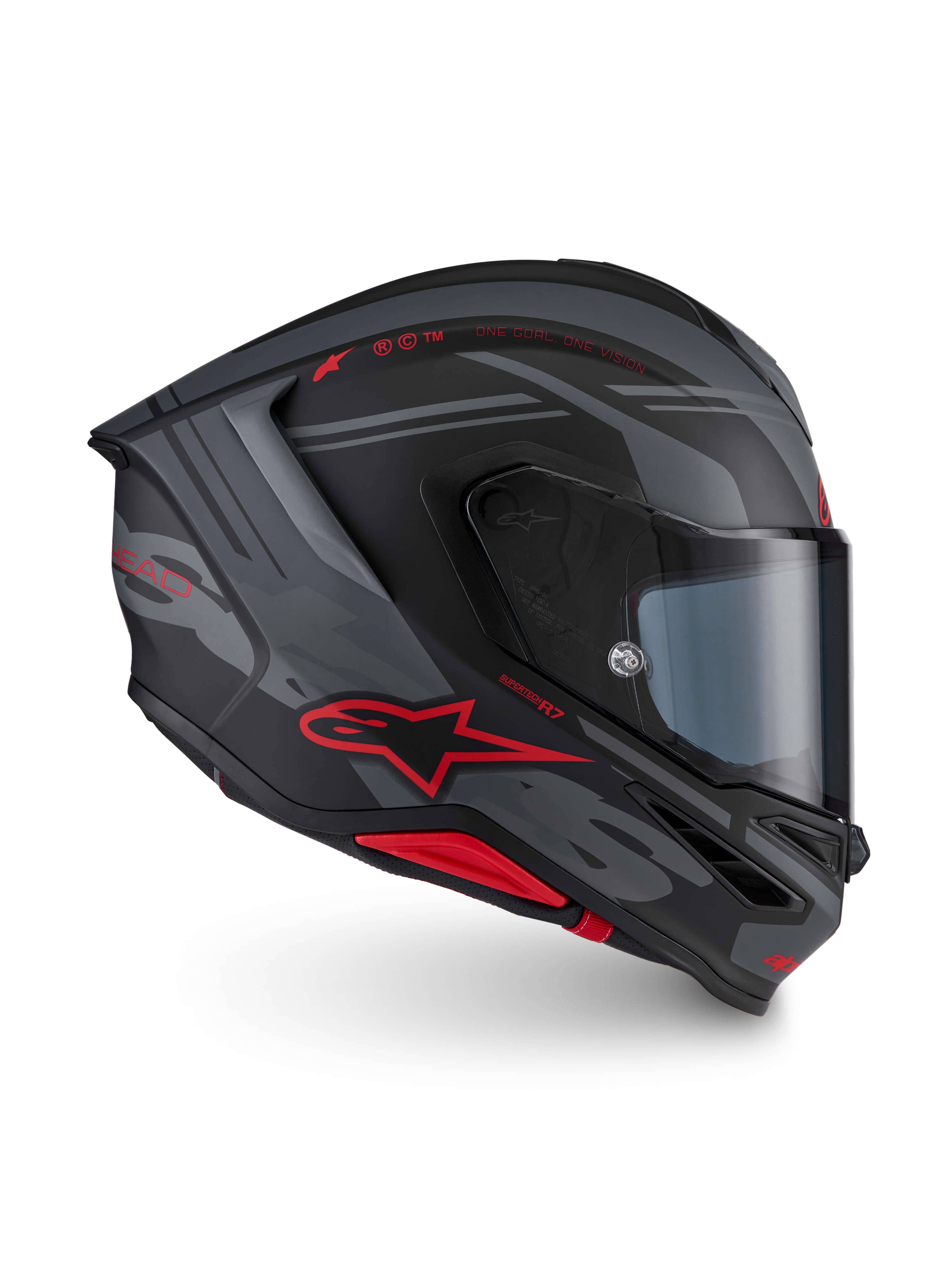 Alpinestars S-R7 A-Core helm ECE 22.06, integraalmotorhelm, zwart, grijs en rood, aerodynamisch profiel, CE-gecertificeerd