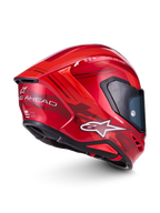 Alpinestars S-R7 A-Core Helm ECE06, Motorradintegralhelm in Rot und Weiß, Seitenprofil mit fortschrittlicher Aerodynamik und Markenlogo