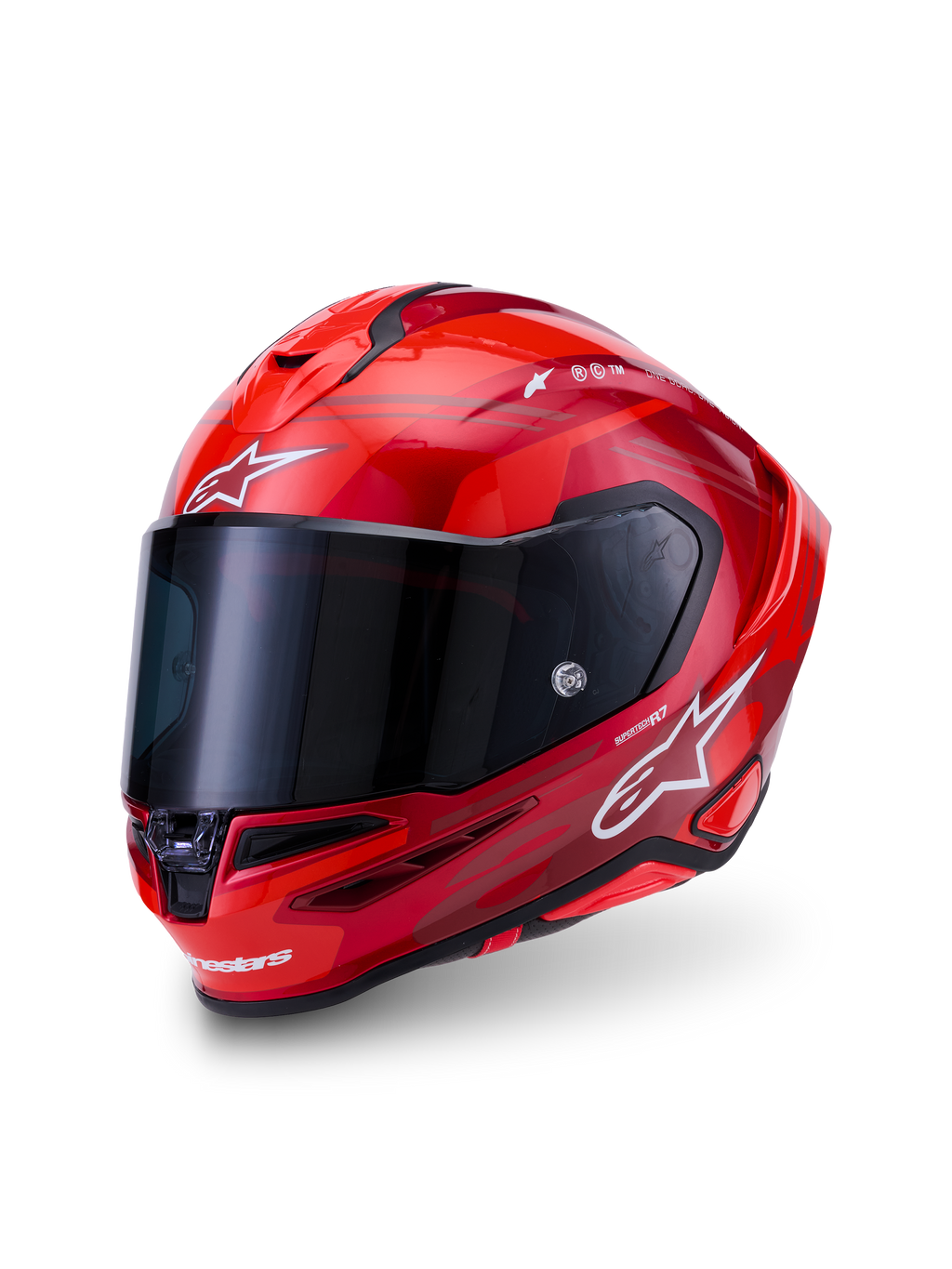 Alpinestars S-R7 A-Core Helm, Integral-Motorradhelm, Rot und Weiß, Kohlefaserverbundkonstruktion, glänzendes Finish
