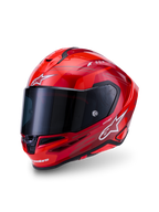 Alpinestars S-R7 A-Core Helm, Integral-Motorradhelm, Rot und Weiß, Kohlefaserverbundkonstruktion, glänzendes Finish