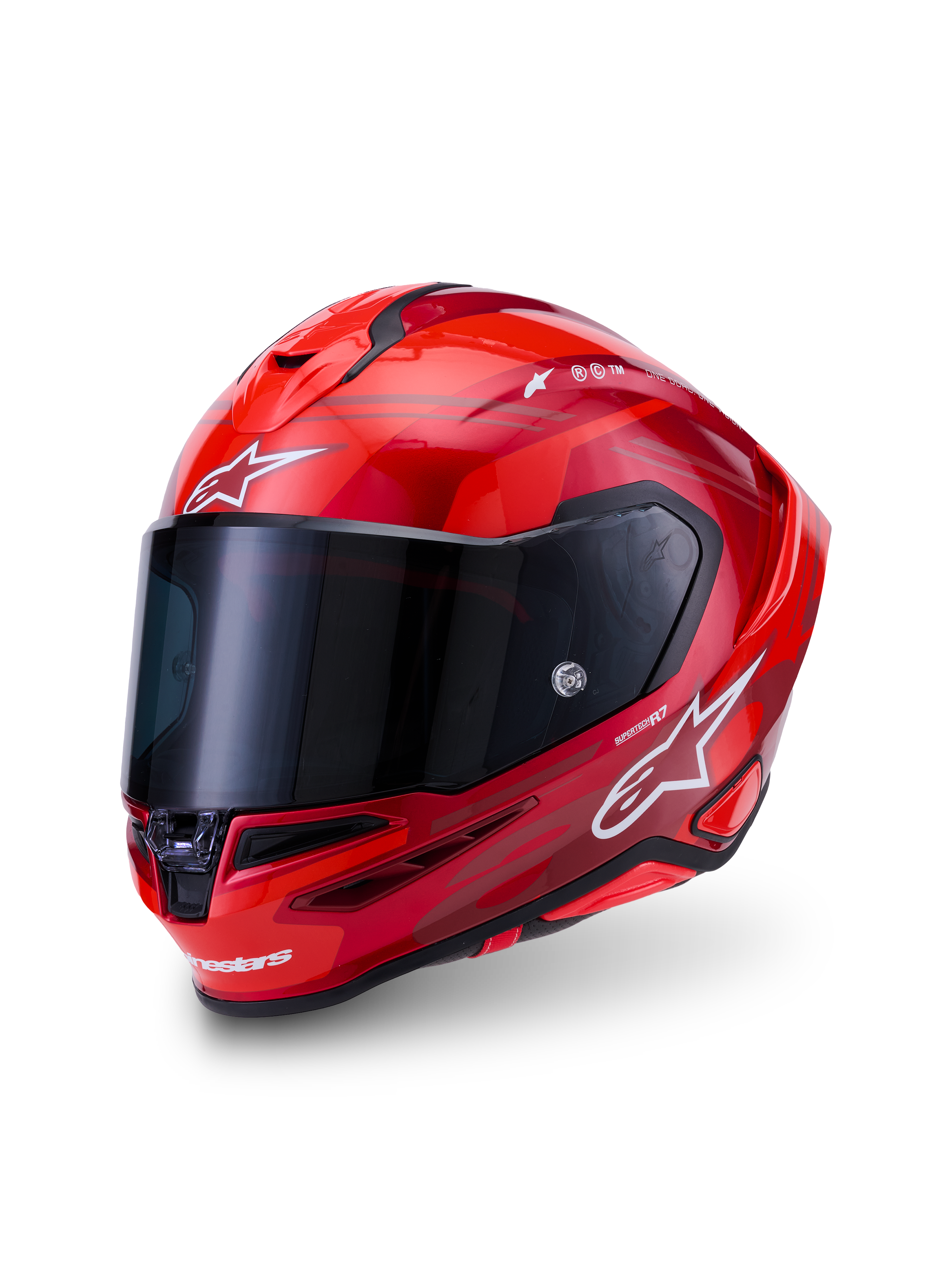 Alpinestars S-R7 A-Core Helm, Integral-Motorradhelm, Rot und Weiß, Kohlefaserverbundkonstruktion, glänzendes Finish