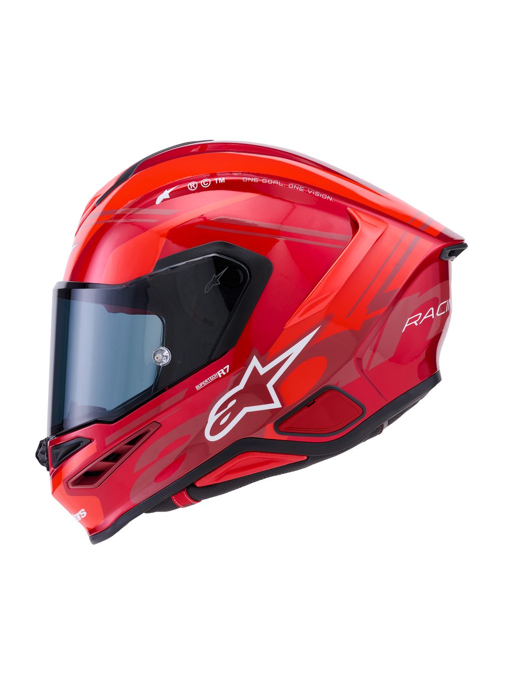 Alpinestars S-R7 A-Core Helm, Integral-Motorradhelm, Rot und Weiß, glänzende Oberfläche, aerodynamische Kohlefaserverbundkonstruktion