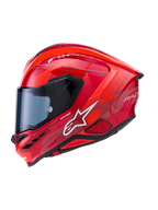 Alpinestars S-R7 A-Core Helm, Integral-Motorradhelm, Rot und Weiß, glänzende Oberfläche, aerodynamische Kohlefaserverbundkonstruktion