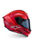 Alpinestars S-R7 A-Core Helm, Integralhelm für den Motorradrennsport, CE-zertifiziert, in glänzendem Rot und Weiß mit Carbon-Konstruktionsdetails.