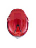 Alpinestars S-R7 A-Core Helm, Motorrad-Rennsporthelm, Ansicht von oben mit aerodynamischer Karbonschale in Rot und Weiß, glänzend mit schwarzen Belüftungsdetails