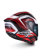 Alpinestars S-R7 Kinetis Helmet, full-face carbon road and track helmet in Black, Red and White Glossy with ECE 22.06 certification, side-rear profile view