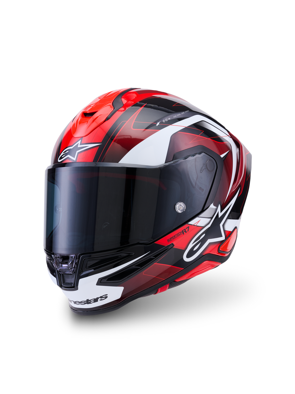 Alpinestars S-R7 Kinetis Helmet ECE 22.06, road racing motorcycle full face helmet, Black Red White Glossy, carbon composite construction