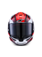 Alpinestars S-R7 Kinetis Helmet, full-face road racing motorcycle helmet, Black, Red and White glossy finish, front view showing visor and ventilation features