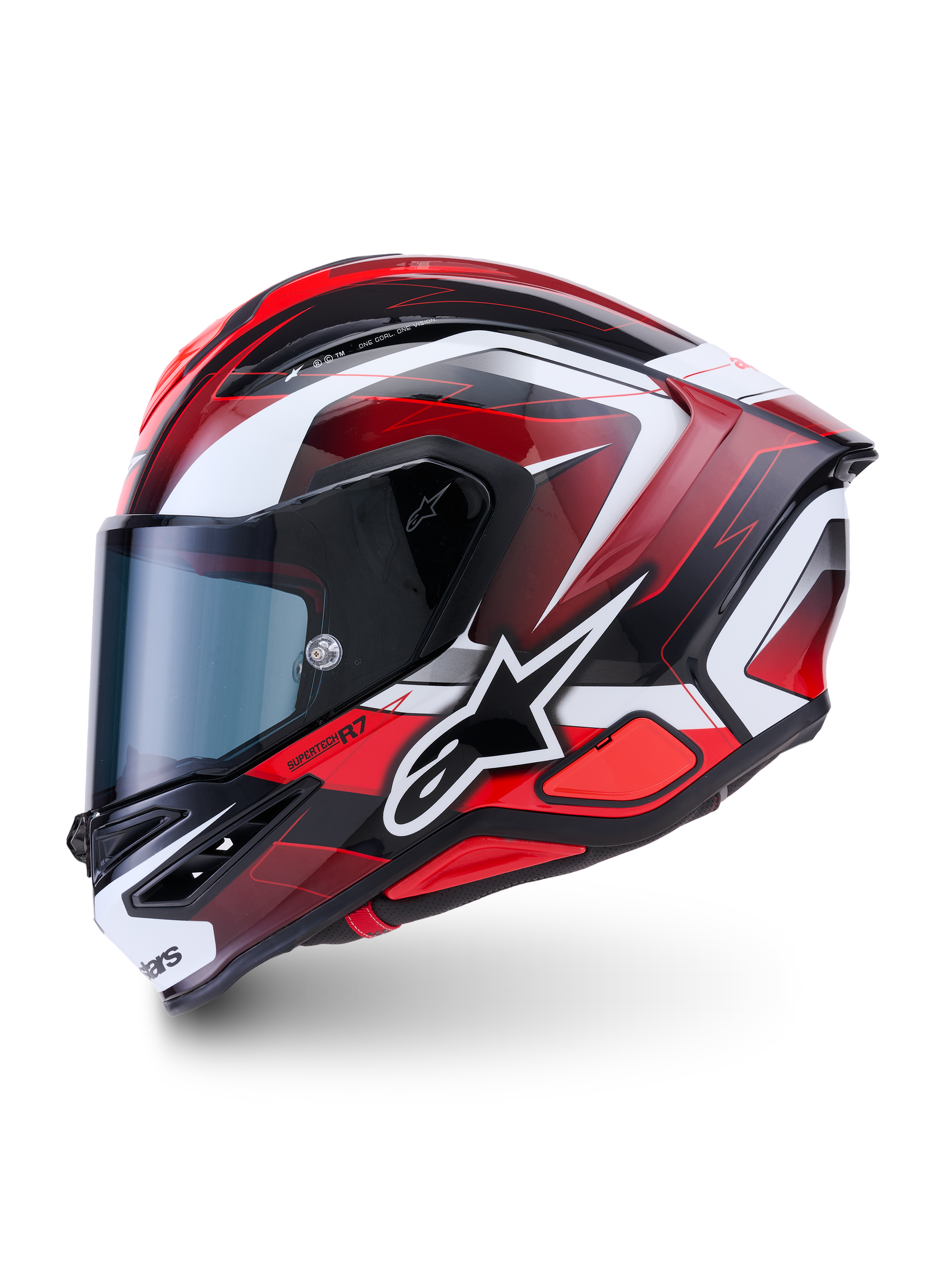 Alpinestars S-R7 Kinetis Helmet, Full Face Road Racing Motorcycle Helmet, Black, Red, and White Glossy finish, ECE 22.06 certified carbon construction