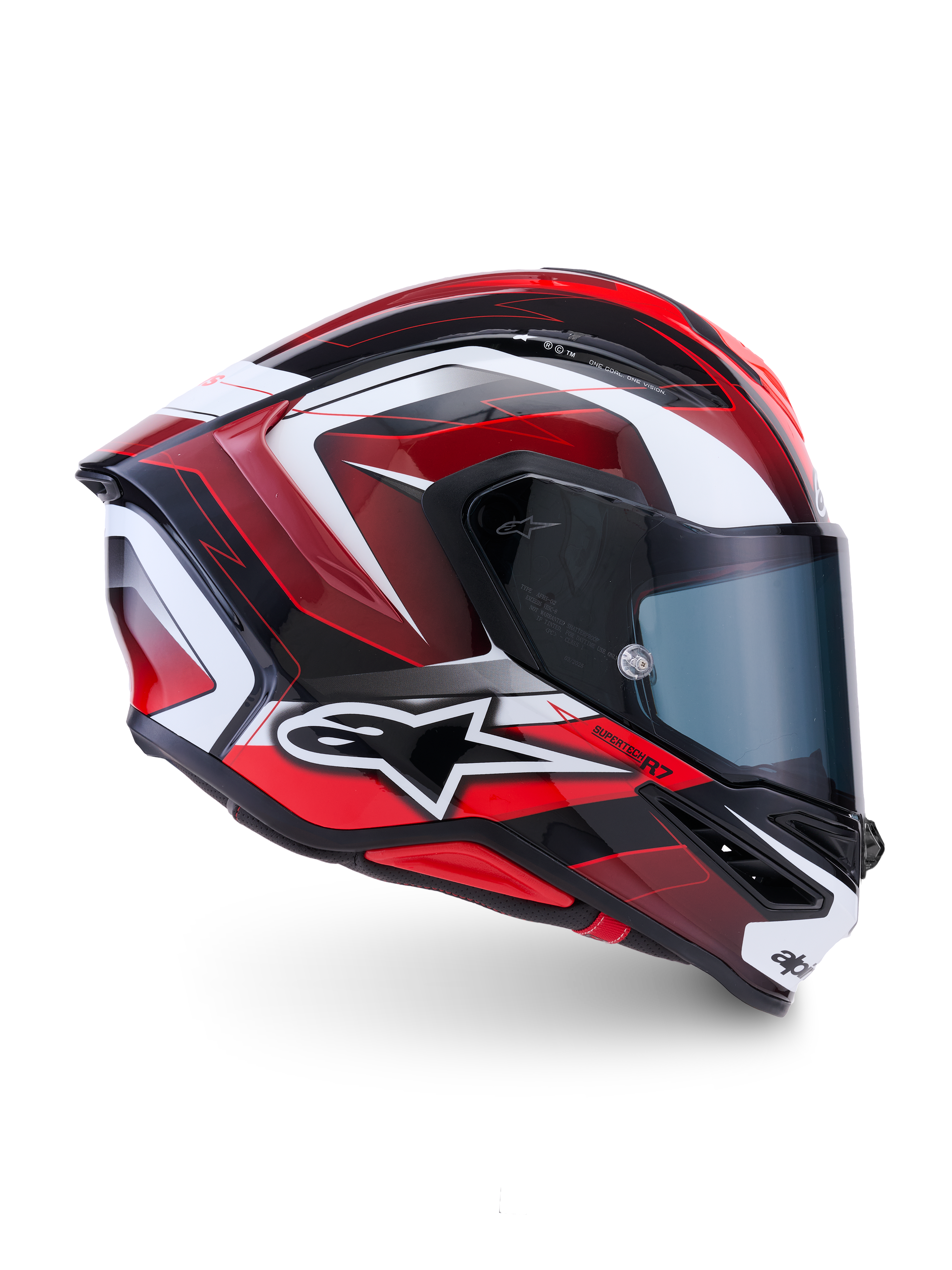 Alpinestars S-R7 Kinetis Helmet ECE 22.06, full face motorcycle racing helmet, Black Red and White glossy finish, carbon construction