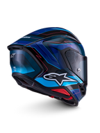 Alpinestars S-R7 Kinetis Helm, Motorradhelm für den Straßenrennsport, Schwarz, Blau und Pink-Fluo mit weißen Details, Kohlefaserverbundkonstruktion, glänzende Oberfläche, ECE 22.06