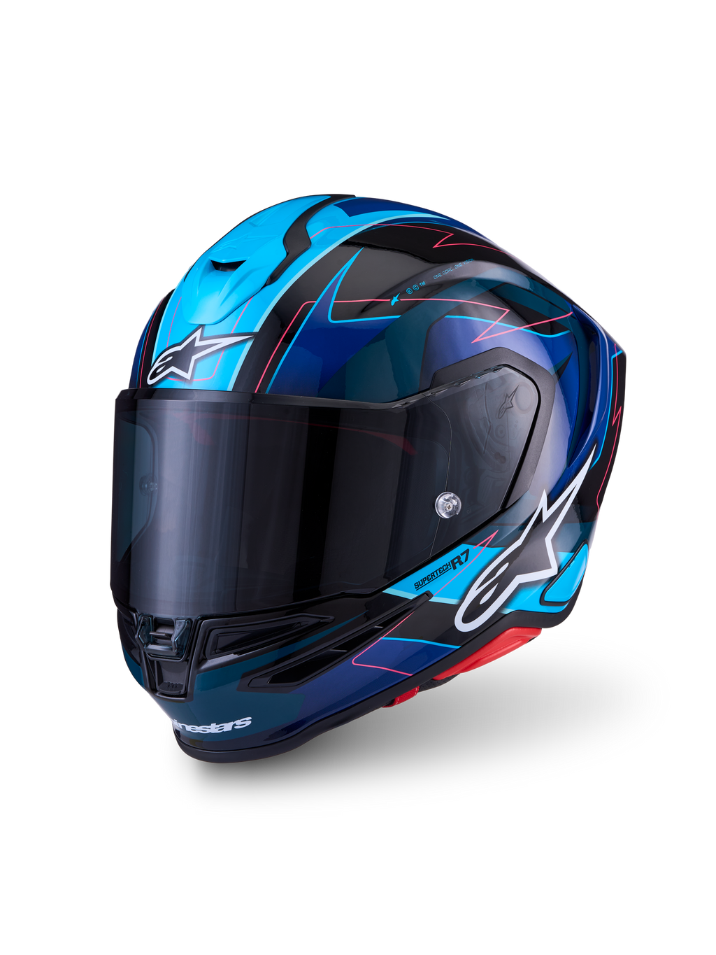 Alpinestars S-R7 Kinetis Helm ECE 06, Motorradhelm, Schwarz, Blau, Pink und Weiß, Kohlefaserverbundkonstruktion, Aerodynamik für die Rennstrecke