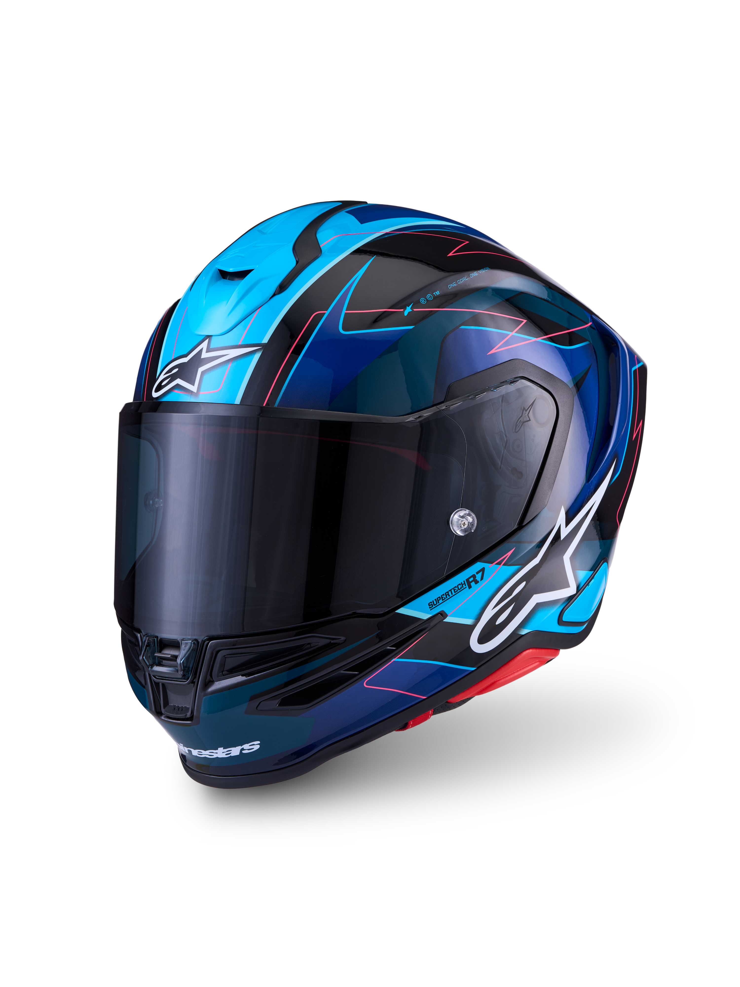 Alpinestars S-R7 Kinetis Helm ECE 06, Motorradhelm, Schwarz, Blau, Pink und Weiß, Kohlefaserverbundkonstruktion, Aerodynamik für die Rennstrecke
