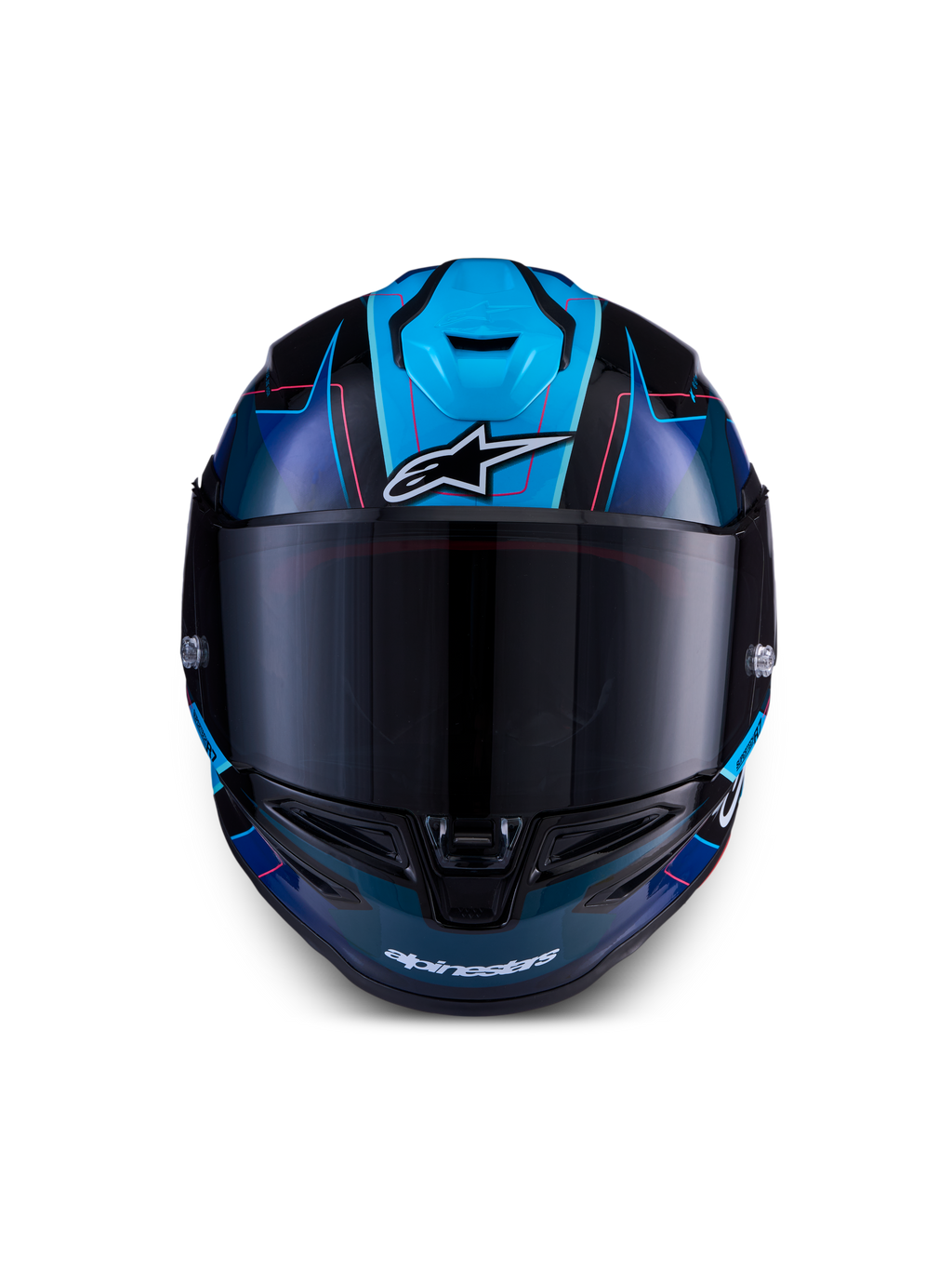 Alpinestars S-R7 Kinetis Helm, CE-zertifizierter Motorrad-Rennhelm, Schwarz, Blau und Pink Fluo, Carbon-Verbundkonstruktion
