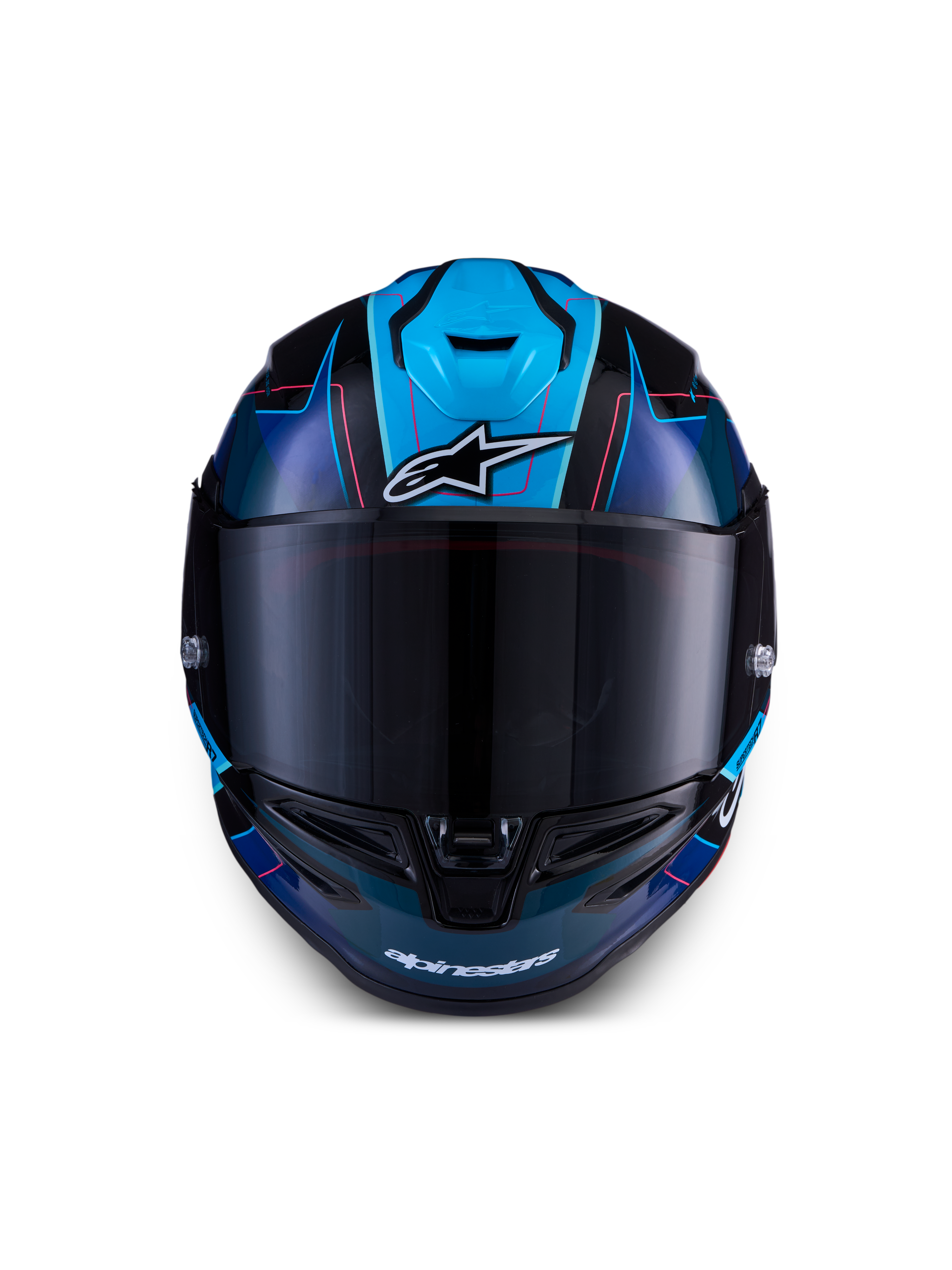 Alpinestars S-R7 Kinetis Helm, CE-zertifizierter Motorrad-Rennhelm, Schwarz, Blau und Pink Fluo, Carbon-Verbundkonstruktion