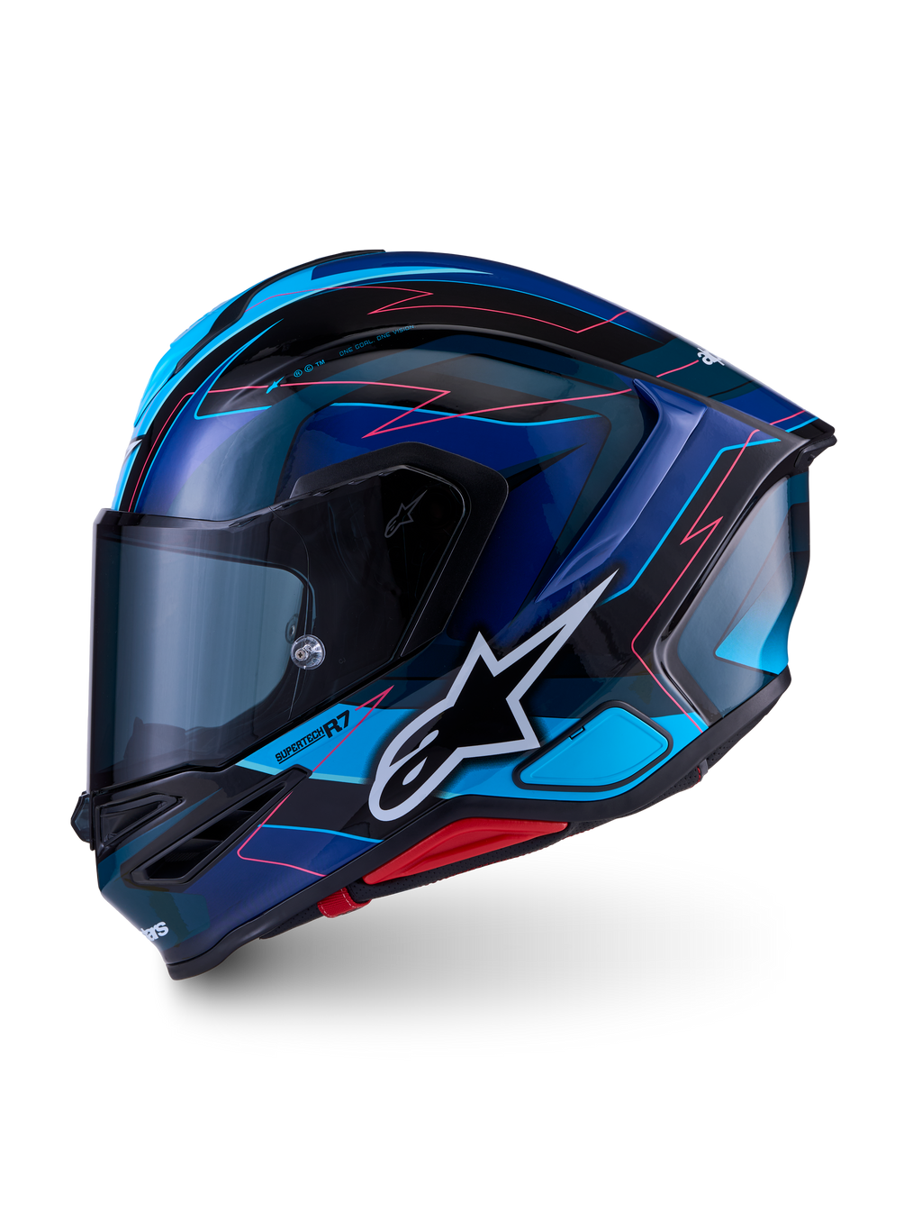 Alpinestars S-R7 Kinetis Helm, Motorrad-Integralhelm für den Rennsport, Schwarz, Blau, Pink Fluo und Weiß, Kohlefaserverbundkonstruktion, ECE-zertifiziert
