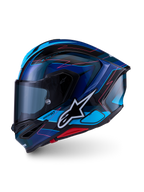 Alpinestars S-R7 Kinetis Helm, Motorrad-Integralhelm für den Rennsport, Schwarz, Blau, Pink Fluo und Weiß, Kohlefaserverbundkonstruktion, ECE-zertifiziert
