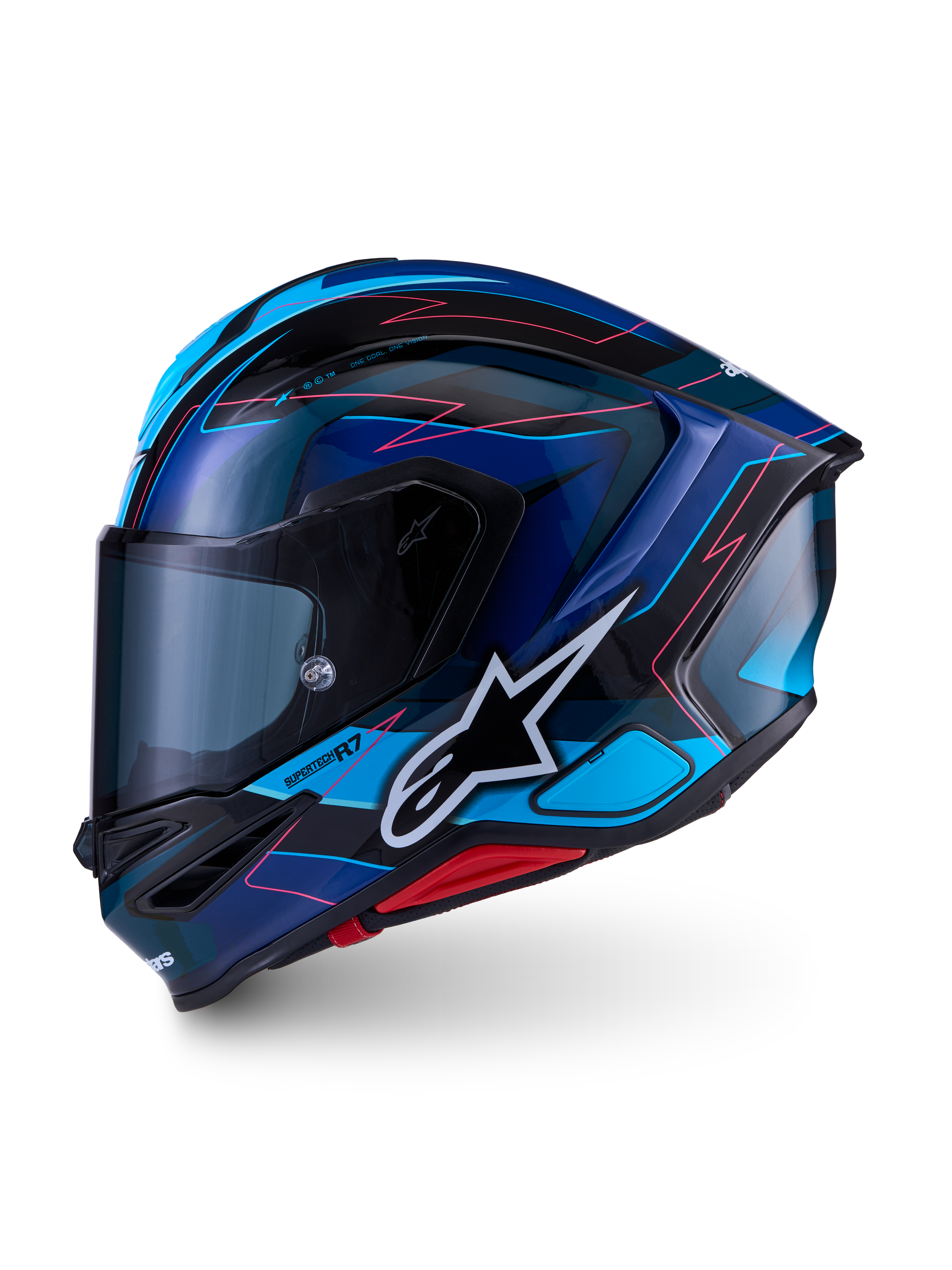 Alpinestars S-R7 Kinetis Helm, Motorrad-Integralhelm für den Rennsport, Schwarz, Blau, Pink Fluo und Weiß, Kohlefaserverbundkonstruktion, ECE-zertifiziert